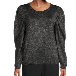 NWT Women's Liz Claiborne Sparkly Black Crew Pullover Sweater Size S Small A3